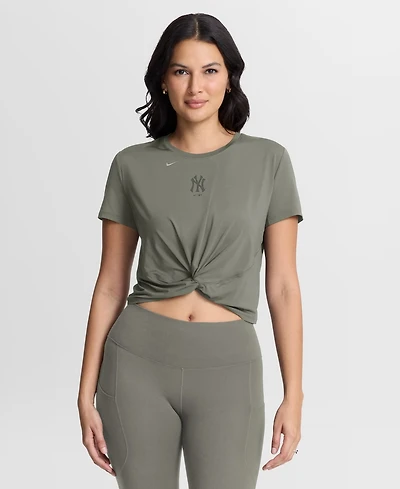 Nike Women's Olive New York Yankees One Twist Dri-fit Cropped T-Shirt
