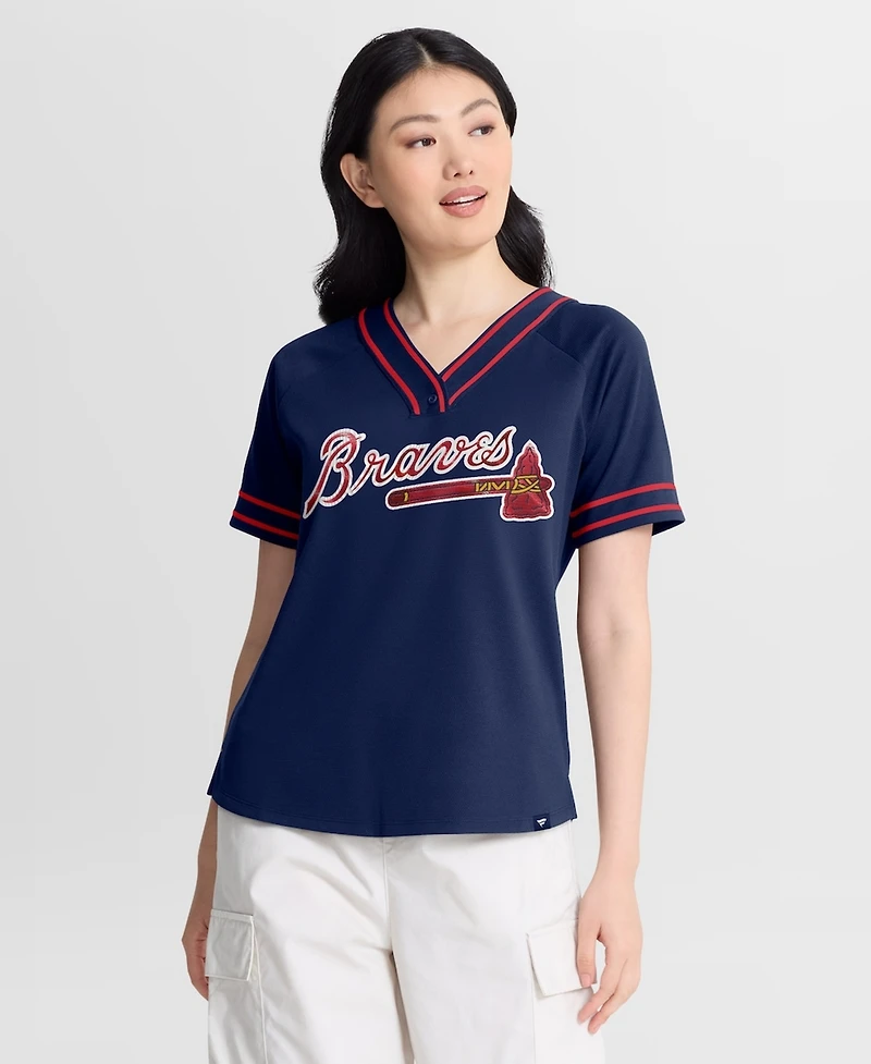 Fanatics Women's Navy Atlanta Braves Diva Race Ahead Raglan V-Neck T-Shirt