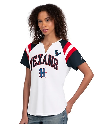 Starter Women's White Houston Texans Game On Notch Neck T-Shirt