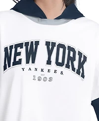 G-iii 4Her by Carl Banks Women's White/Navy New York Yankees Key Player Oversized Hooded Long Sleeve T-Shirt