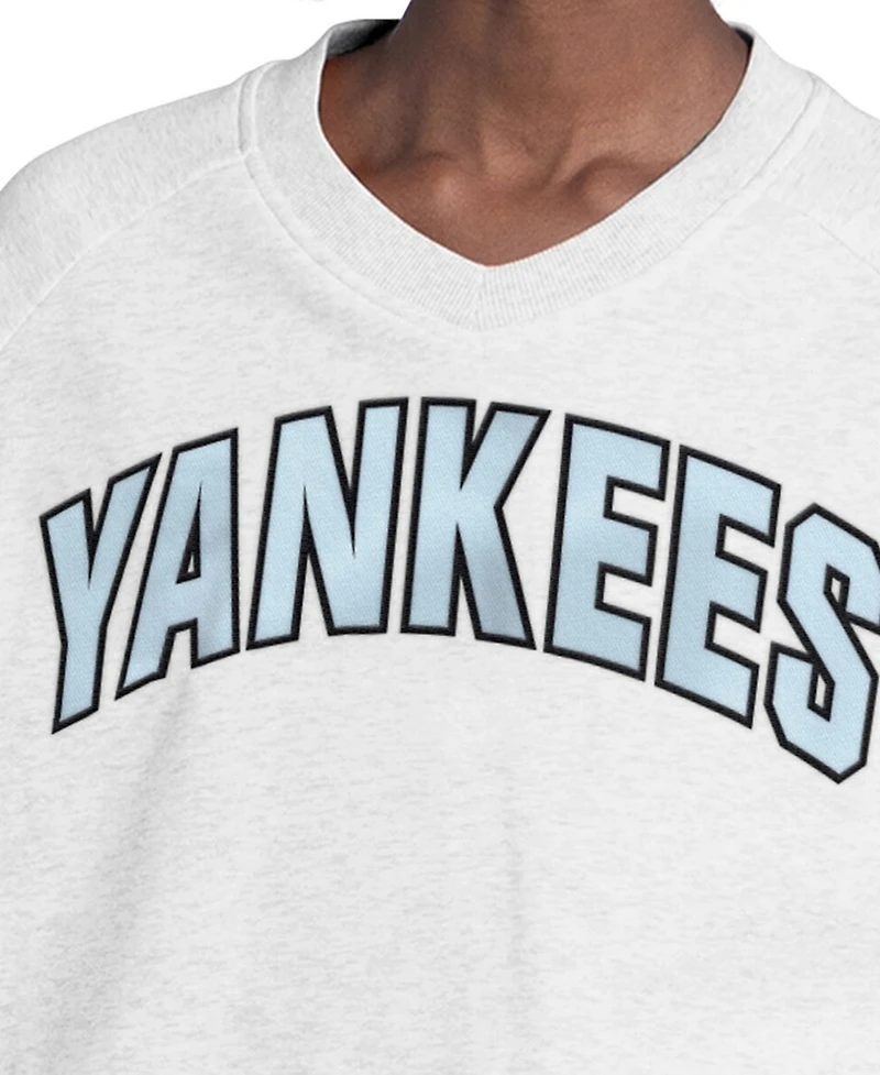 Starter Women's Gray New York Yankees Show Up Fashion Cropped V-Neck Sweatshirt