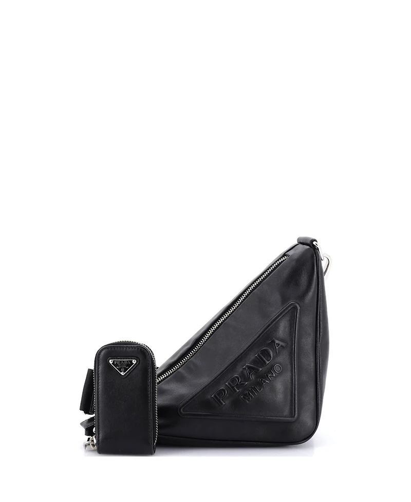 Pre-Owned Prada Mini Triangle Logo Zip Crossbody Bag Embossed Leather