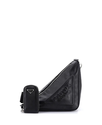 Pre-Owned Prada Mini Triangle Logo Zip Crossbody Bag Embossed Leather