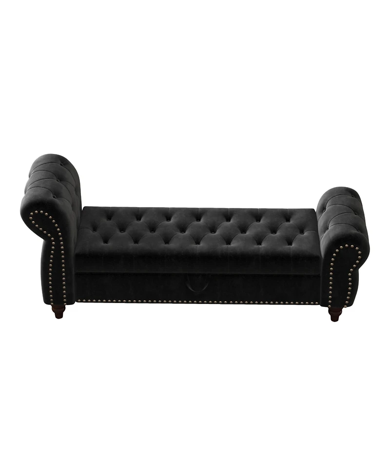 Flynama 64.5 Inch Velvet Tufted Storage Bed Bench with Antique Copper Nailhead Trim, Upholstered Chaise Lounge for Bedroom Living Room