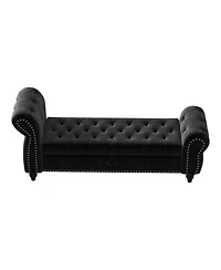 Flynama 64.5 Inch Velvet Tufted Storage Bed Bench with Antique Copper Nailhead Trim, Upholstered Chaise Lounge for Bedroom Living Room