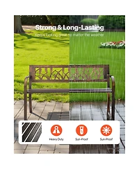 flynama 50" Antique Bronze Outdoor Metal Bench with Pvc Floral Backrest
