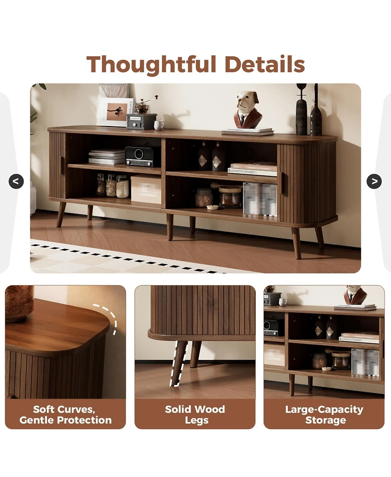 Rainsken 70-inch Modern Tv Stand, with Sliding Doors, for Tvs up to 80 inches, Media TV Console Table, for Living Room, Offices