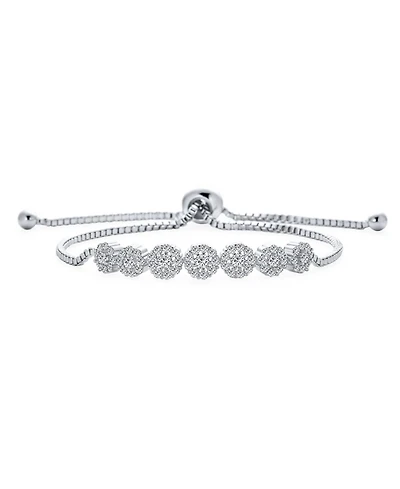 Bling Jewelry Cocktail Cubic Zirconia Pave Cz Circlets Rose Flower Slide Bolo Bracelet Sliding Clasp Adjustable