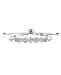 Bling Jewelry Cocktail Cubic Zirconia Pave Cz Circlets Rose Flower Slide Bolo Bracelet Sliding Clasp Adjustable