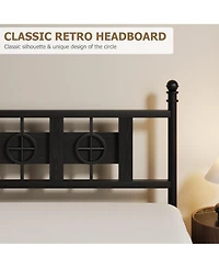 homfan Durable Metal Platform Bed Frame with Retro Circular Design, Headboard and Footboard Included, Underbed Storage Space