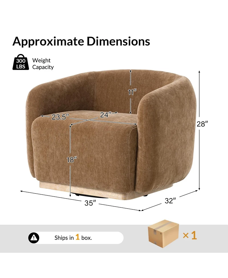 Hulala Home Berklie Modern Boucle Chenille Swivel Armchair with Solid Wood Base