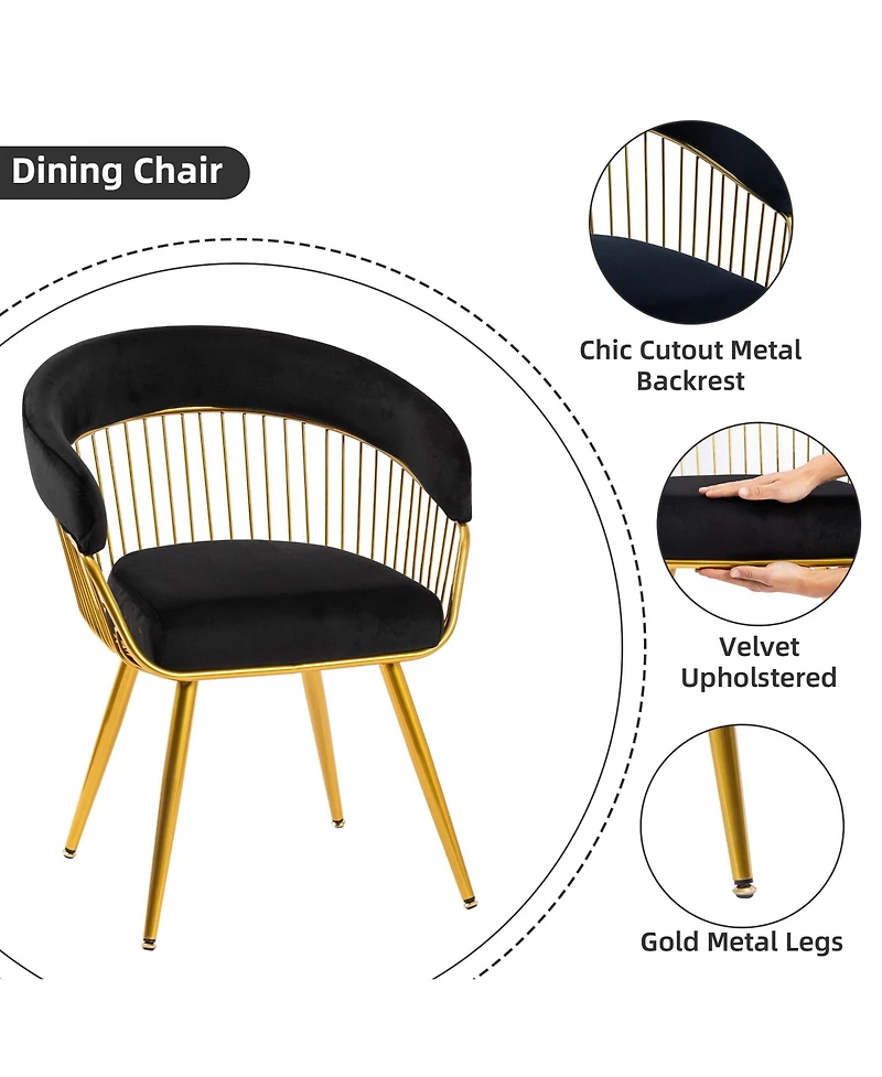 Dyhome Mid-Century Modern Glam Velvet Dining Chairs Set of 2