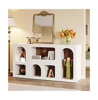 Slickblue Sofa Console Table with Storage Shelves, Wooden Entryway Organizer Table