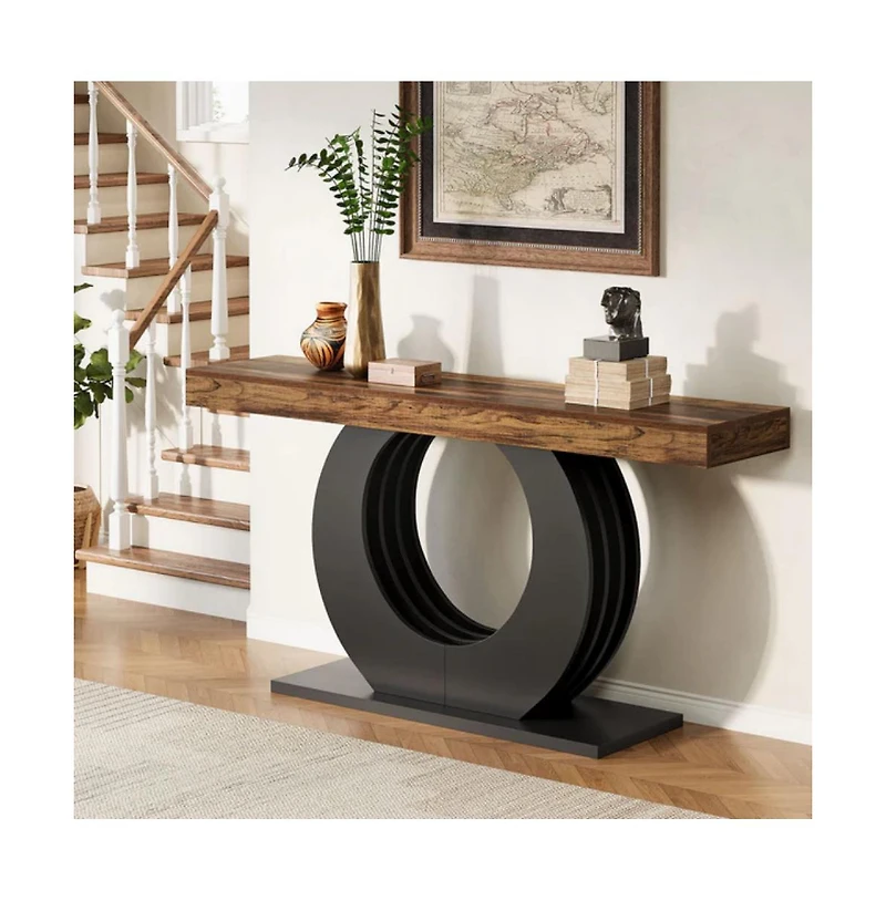 Slickblue Rustic Console Table with Round Base for Hallway, Entryway and Sofa Side Use