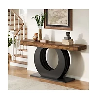 Slickblue Rustic Console Table with Round Base for Hallway, Entryway and Sofa Side Use