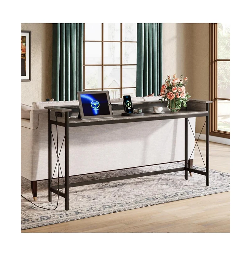 Slickblue Industrial Entryway Console Table with Charging Station and Usb Ports