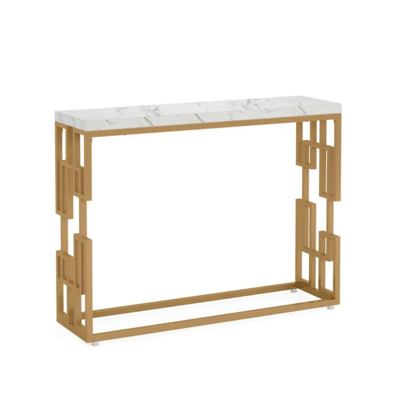 Slickblue Contemporary Console Table with Faux Marble Tabletop for Hallway and Entryway
