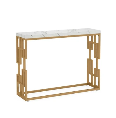 Slickblue Contemporary Console Table with Faux Marble Tabletop for Hallway and Entryway