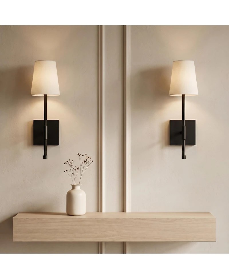 Bell + Howell Set of 2 Fabric Smooth Shade Dimmable Led Rechargeable Cordless Touch Control Lights Wall Sconces