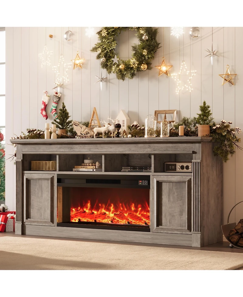 homfan 68" Farmhouse Electric Fireplace Tv Stand, Entertainment Center with Open Storage Cabinets for TVs up to 75", Media Console for Living Room