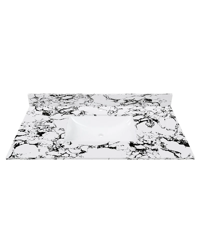 Sillysis 31/37/43 Inch Sintered Stone Bathroom Vanity Top with Ceramic Undermount Sink, Backsplash, Overflow, Stain Resistant Surface