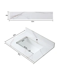 Sillysis Sintered Stone Vanity Top with Backsplash, Rectangular Undermount Sink, Pre-Drilled Faucet Hole