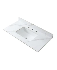 Sillysis 31/37/43 Inch Sintered Stone Vanity Top with Ceramic Rectangular Sink, 4 Inch Backsplash, 3 Faucet Holes