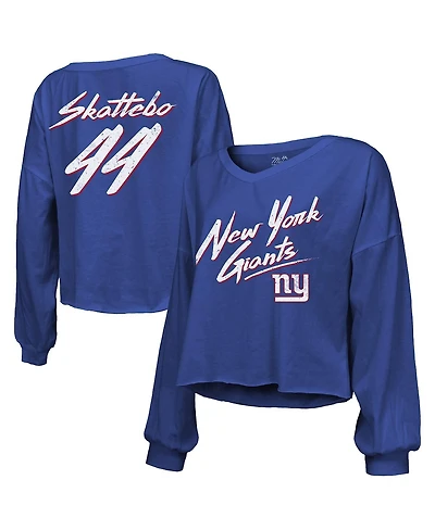 Majestic Threads Women's Cam Skattebo Royal New York Giants Script Name Number Long Sleeve T-Shirt