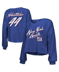 Majestic Threads Women's Cam Skattebo Royal New York Giants Script Name Number Long Sleeve T-Shirt