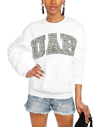 Gameday Couture Women's White Uab Blazers Distressed Snap Perfect Oversized Pullover Sweatshirt