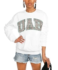 Gameday Couture Women's White Uab Blazers Distressed Snap Perfect Oversized Pullover Sweatshirt