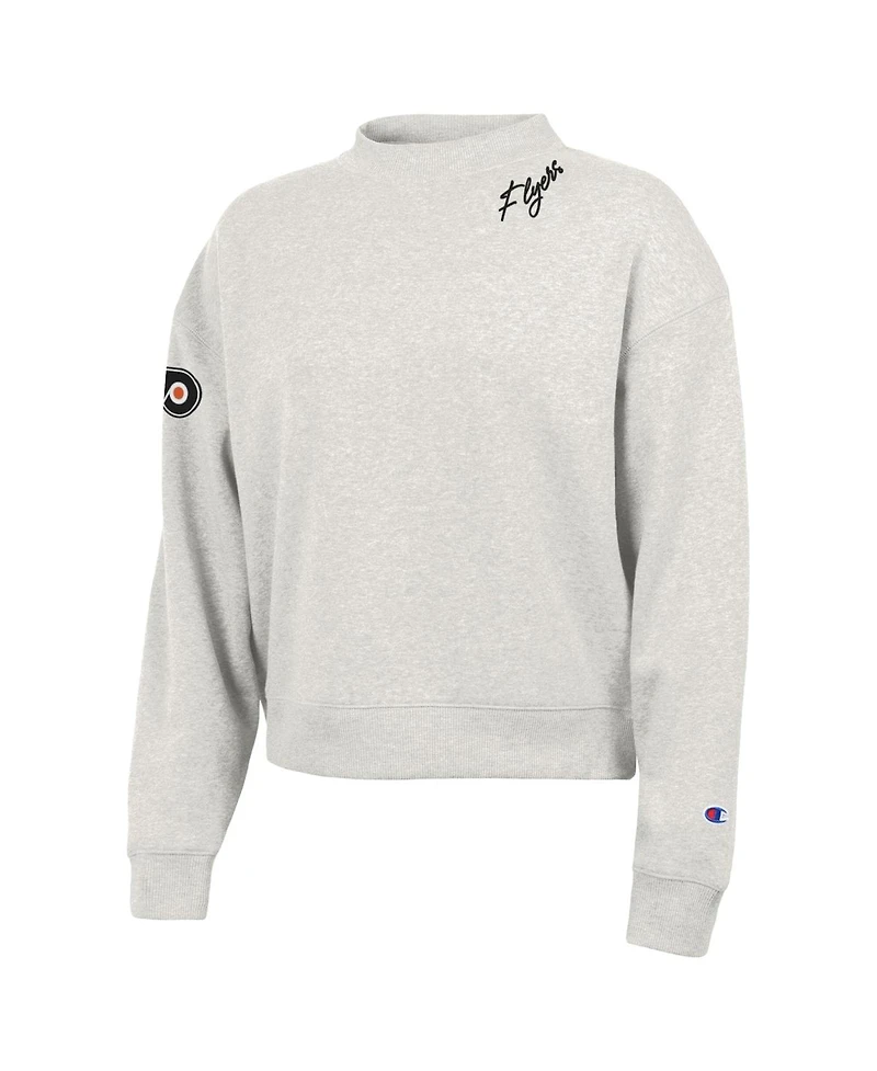 Champion Women's Oatmeal Philadelphia Flyers Collar Script Triumph Fleece Crewneck Sweatshirt
