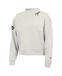 Champion Women's Oatmeal Philadelphia Flyers Collar Script Triumph Fleece Crewneck Sweatshirt