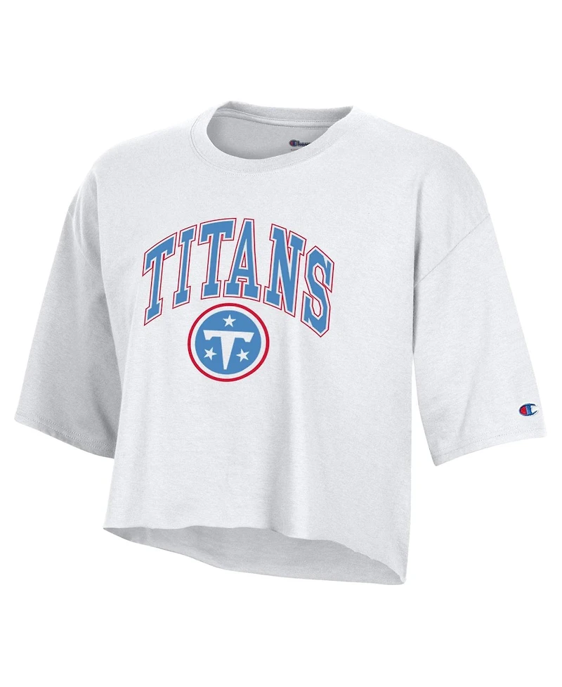 Champion Women's White Tennessee Titans Boyfriend Cropped T-Shirt