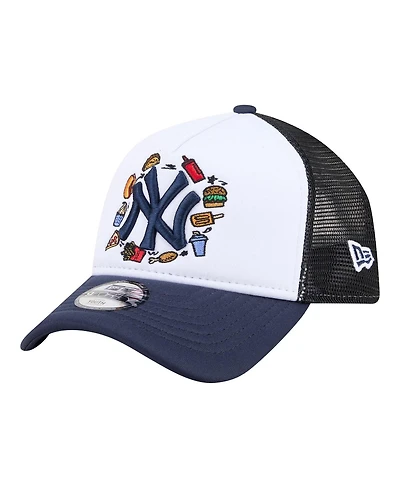 New Era Big Boys and Girls White/Navy New York Yankees Food A-Frame 9FORTY Trucker Adjustable Hat
