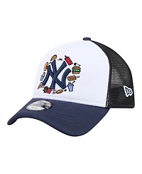 New Era Big Boys and Girls White/Navy New York Yankees Food A-Frame 9FORTY Trucker Adjustable Hat