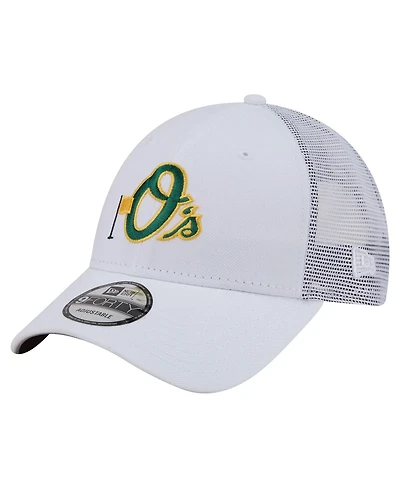 New Era Men's White Baltimore Orioles Flag 9FORTY Trucker Adjustable Hat