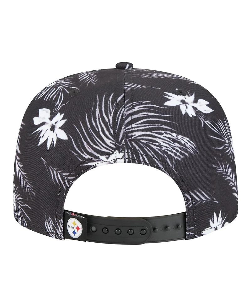 New Era Men's Black Pittsburgh Steelers Palm Print A-Frame 9FIFTY Snapback Hat