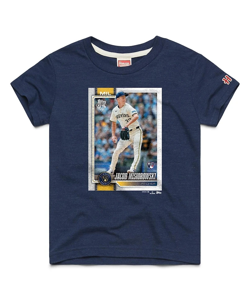 Homage Big Boys and Girls Jacob Misiorowski Navy Milwaukee Brewers Topps Baseball Card Tri-Blend T-Shirt