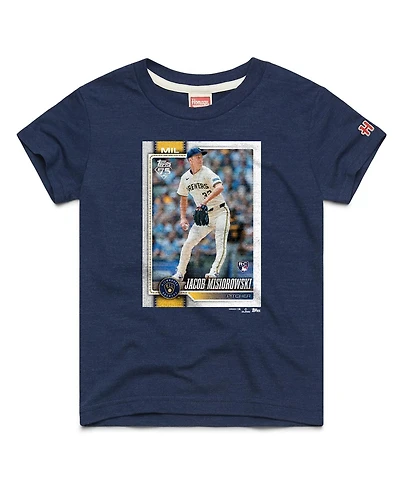 Homage Big Boys and Girls Jacob Misiorowski Navy Milwaukee Brewers Topps Baseball Card Tri-Blend T-Shirt