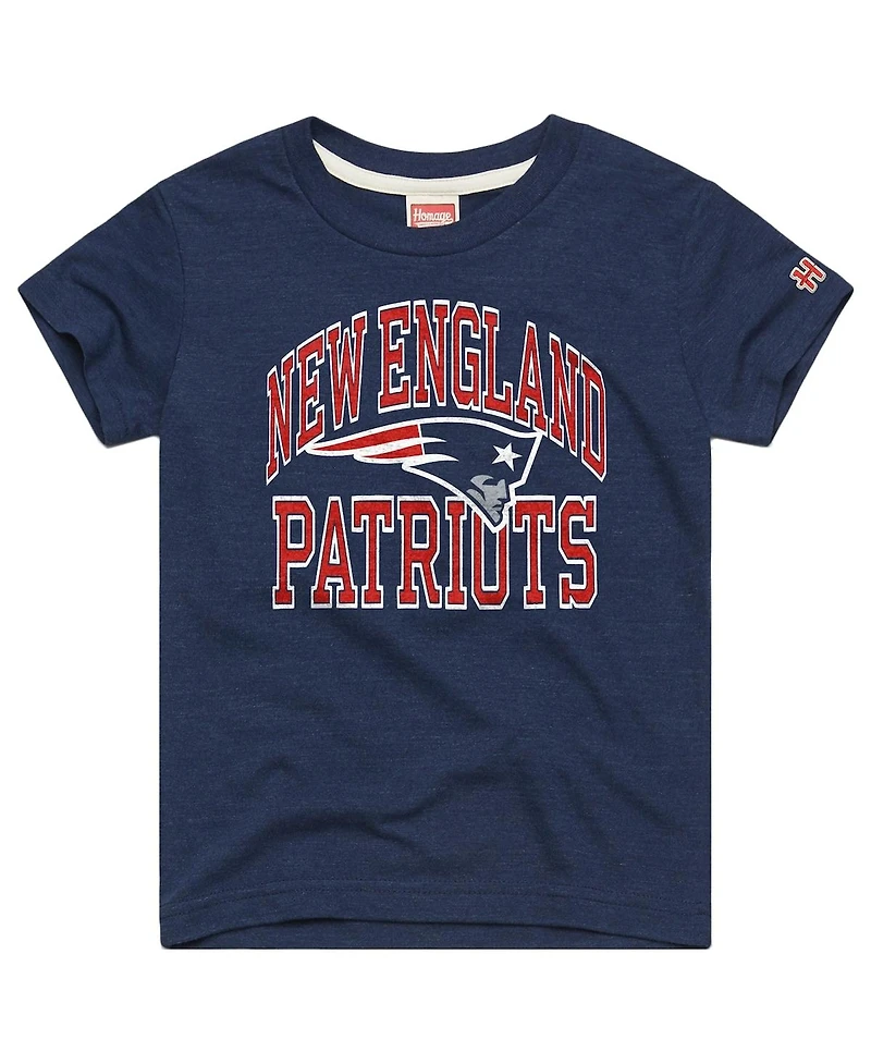Homage Big Boys and Girls Navy New England Patriots Arch Tri-Blend T-Shirt