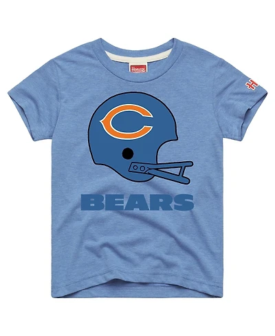 Homage Big Boys and Girls Light Blue Chicago Bears Helmet Tri-Blend T-Shirt