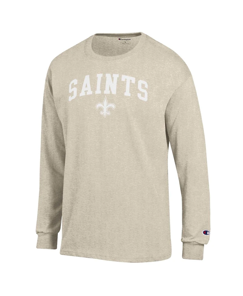Champion Men's Heather Oatmeal New Orleans Saints White Ink Jersey Long Sleeve T-Shirt