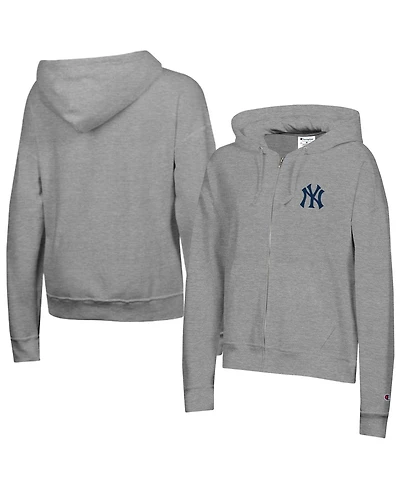 Champion Women's Heather Gray New York Yankees Powerblend Fleece Full-Zip Hoodie