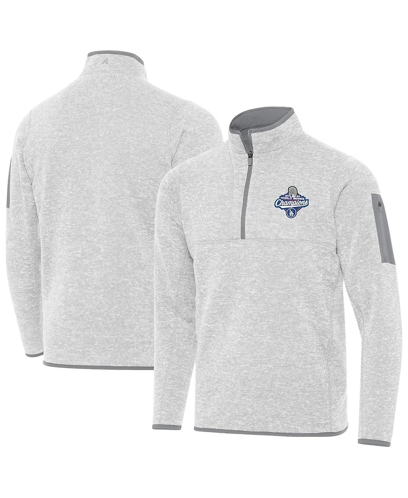 Antigua Men's Heather Gray Los Angeles Dodgers Back-to-Back World Series s Fortune Quarter-Zip Pullover Hoodie