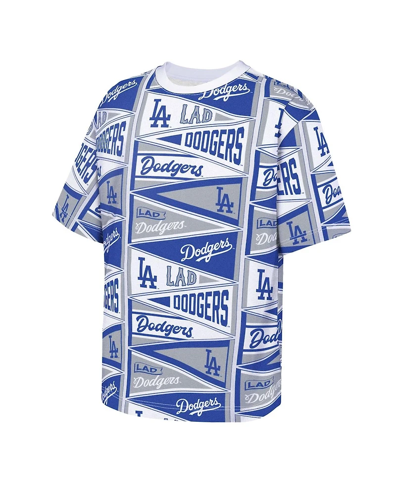 Outerstuff Big Boys and Girls Blue Los Angeles Dodgers All-Over Pennant T-Shirt