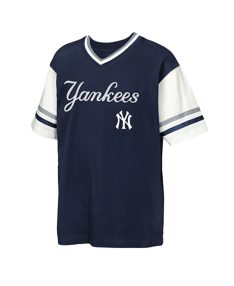 Outerstuff Big Boys and Girls Navy New York Yankees League Base Runner Ringer T-Shirt