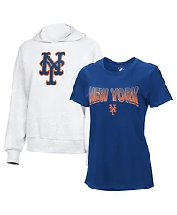 G-iii 4Her by Carl Banks Women's Royal/Bright Heather Ceramic New York Mets T-Shirt and Hoodie Combo Pack