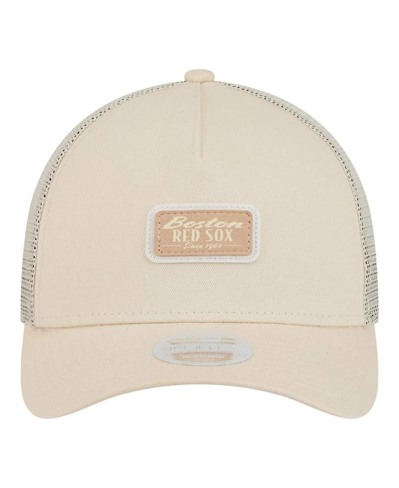 New Era Women's Light Beige Boston Red Sox Tonal Patch 9FORTY M-Crown A-Frame Trucker Adjustable Hat