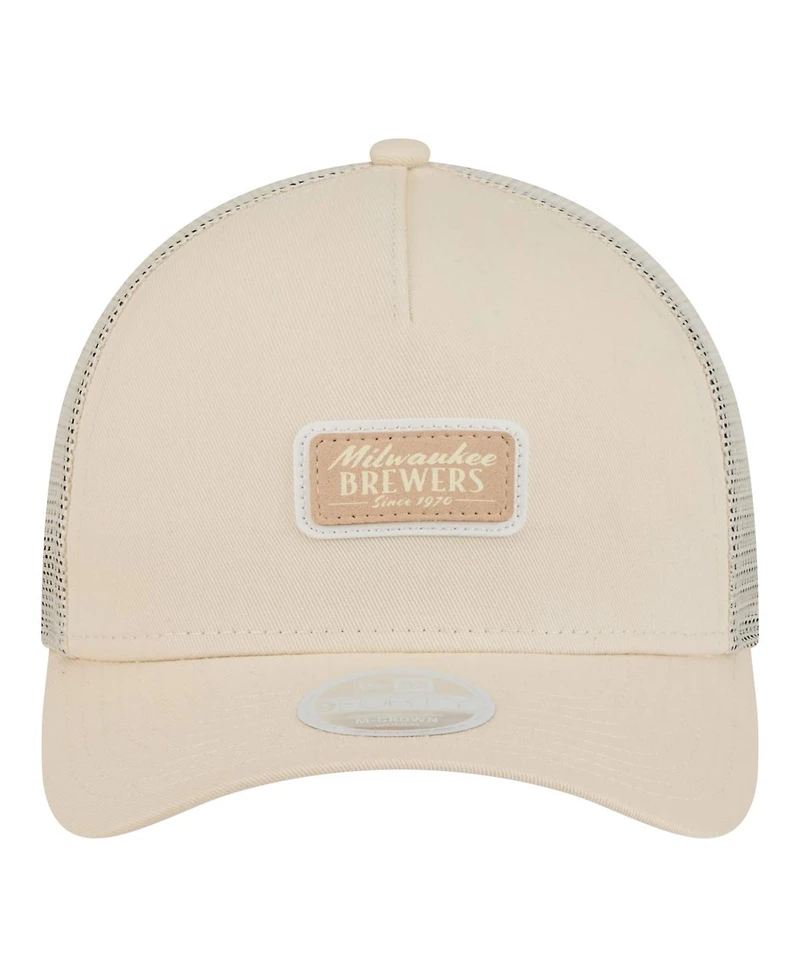 New Era Women's Light Beige Milwaukee Brewers Tonal Patch 9FORTY M-Crown A-Frame Trucker Adjustable Hat
